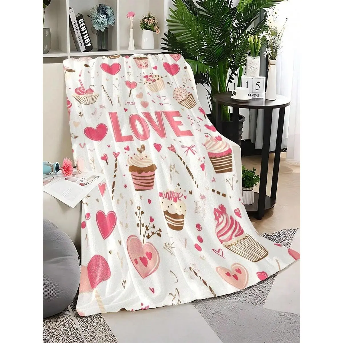 Heart-Shaped Envelope Pattern Flannel Blanket - Valentine's Day Multi-Purpose Gift, Soft, Warm, Hypoallergenic, Suitable For Sofas, Camping, All Seasons, Ideal For Gifting Occasions