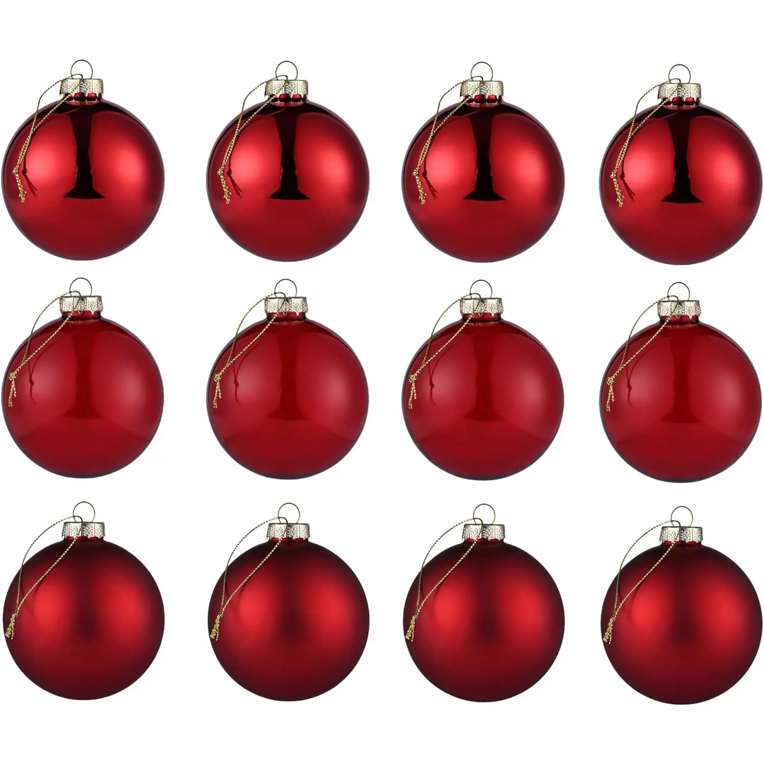 Red Glass Round Christmas Ball Ornaments, 2.36in 12-Piece Hanging Set, Holiday Party Xmas Tree Decorations & Gifts (Includes 12 Round Balls for Festive Gifting), Twelve Pieces
