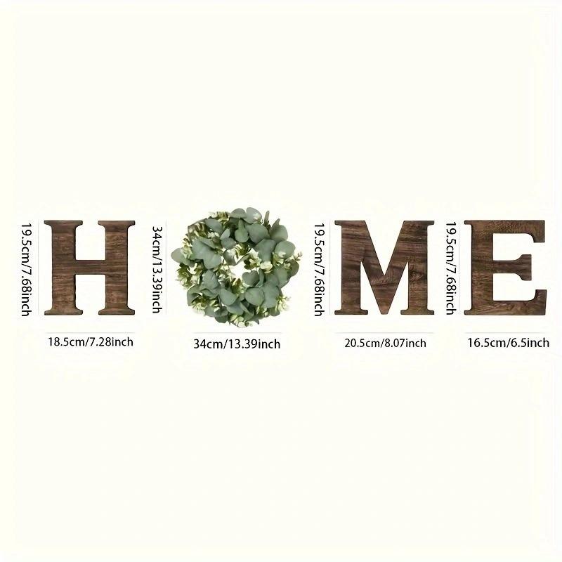 Wooden "HOME" Wall Decor with Artificial Wreath |   Modern Farmhouse Front Door Sign |   Aesthetic Entryway Welcome Hanger |   2026 Home Refresh Essential