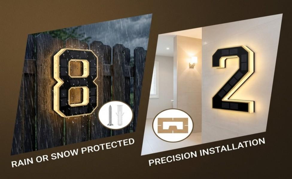 Solar Lighted House Numbers 9 Inch Waterproof LED Address Signs for Outside Modern House Numbers with Large Personalization Options,Decorate your door number, DIY personalisation.Modern Farmhouse Illuminated Sign Light