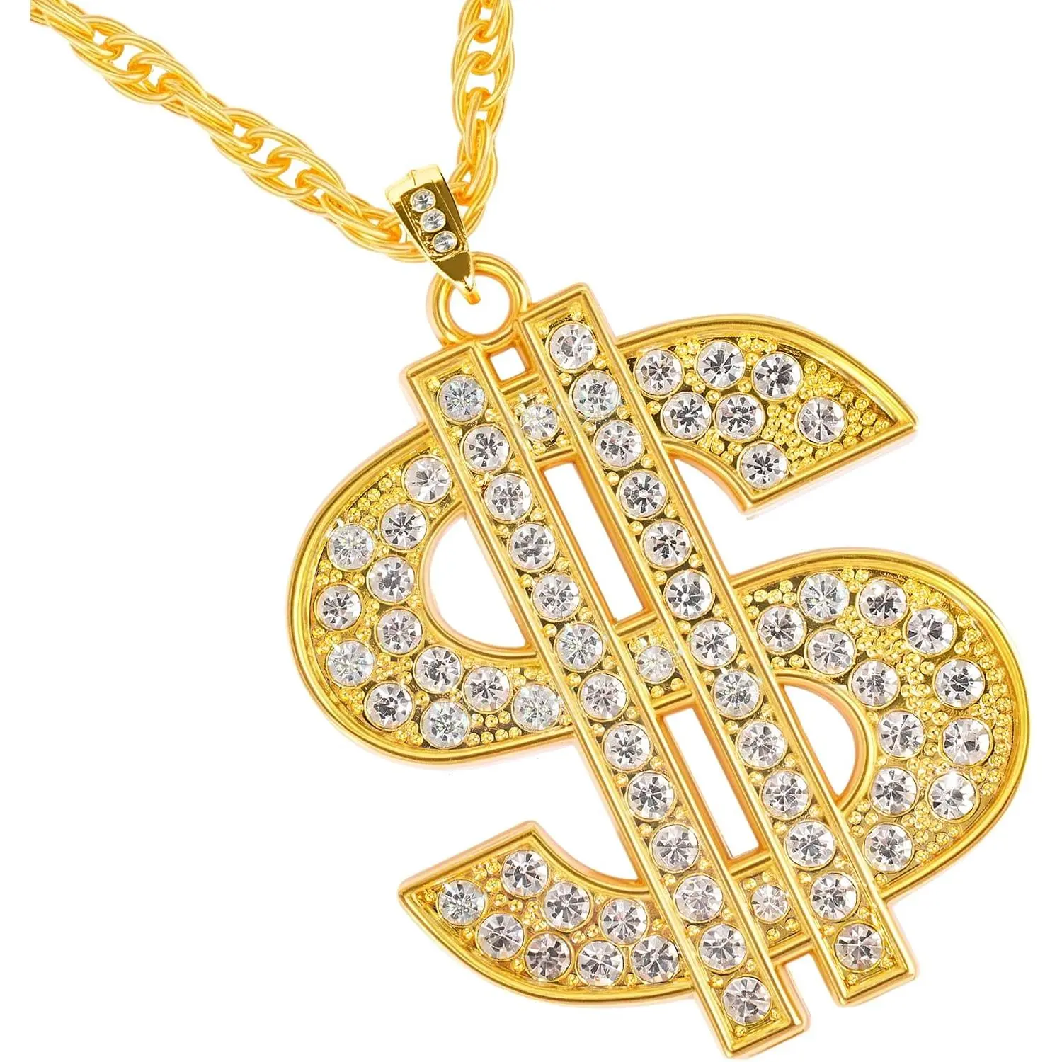 Chain with Dollar Sign:    Chain Necklace for Men Women  Plated Stainless Steel  Fashion Pendants for 70s 80s 90s  Hop Rapper Digger Costume Accessories