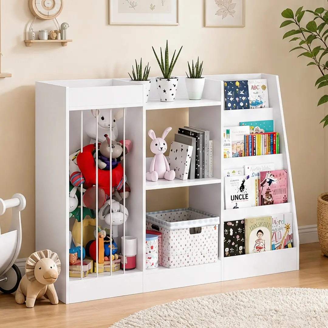 ARCH Kids Sturdy 3-Tier Montessori Bookcase & Toy Storage Organizer, Forward-Facing Sling Shelves, Stuffed Animal Storage, Large Cubbies, Kindergarten Nursery Playroom Use, Engineered Wood (White, 43.60 lb, Assembly Required), 47.3"L x 11.8"W x 31.5"H, Fo
