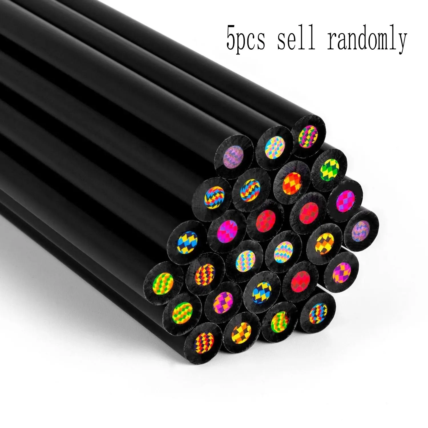 5 Pack Black Wood Rainbow Colored Pencils - Multicolor Pencil Set with Thick Core for Art Sketching, Adult Professional Drawing & Coloring - Magic Colorful Creative DIY Craft Supplies, Cool Neon Multi-Color Multi-Hue Art Pencils