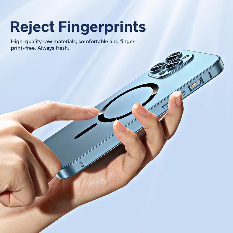 ACCE Alloy Aluminum Metal Frame with MagSafe Magnetic PC Backplate Case for iPhone 17 Pro Max 17 Air 17Pro 16 15 14 13 12 Pro Max Ultra Thin Phone Cover with Full Coverage Lens Protector Support Wireless Charging Durable Shockproof Casing