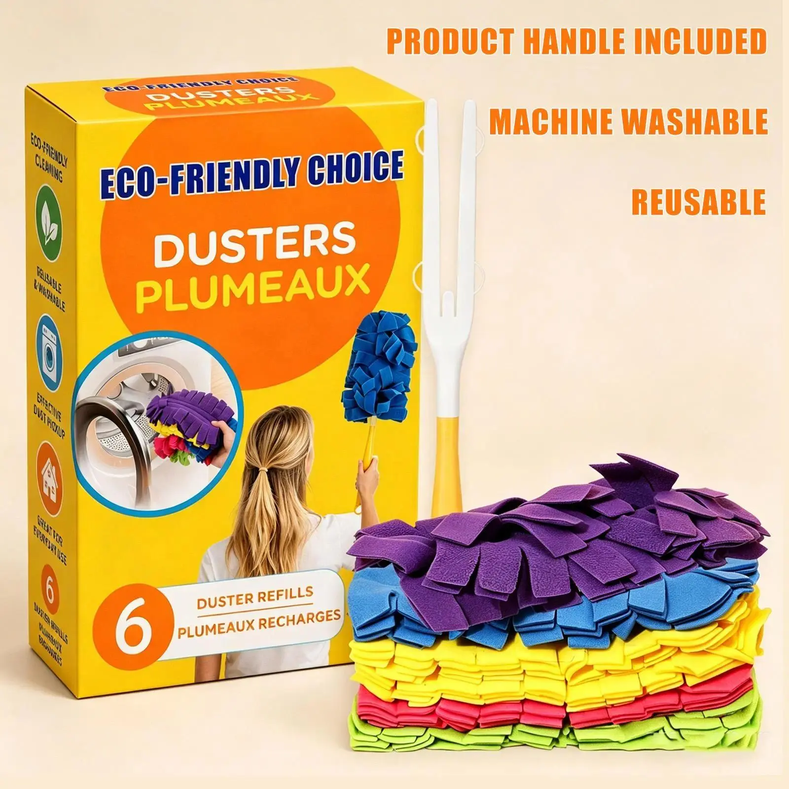 6PCS Electrostatic Duster Refills with handle for swiffer, 360° Larger Multisurface Heads with 6X Microfiber Cloths,Machine Washable Reusable Heavy Duty Fleece Pads Compatible with Swiffer 360 for Ceiling Fans, Blinds & Pet Hair