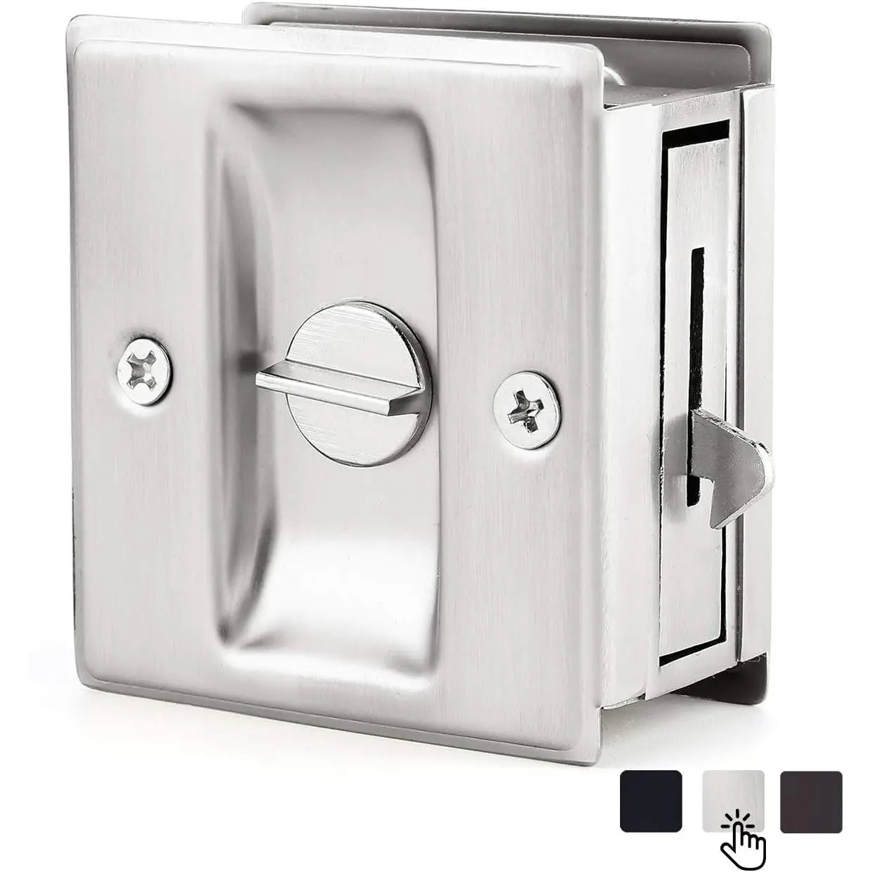 Privacy Pocket Door Lock Hardware with Pull - Quick and Easy Replacement for Old or Damaged Sliding Door Locks, 2-3/4" x 2-1/2", for 1-3/8" Thick Doors, Brushed NickelGift