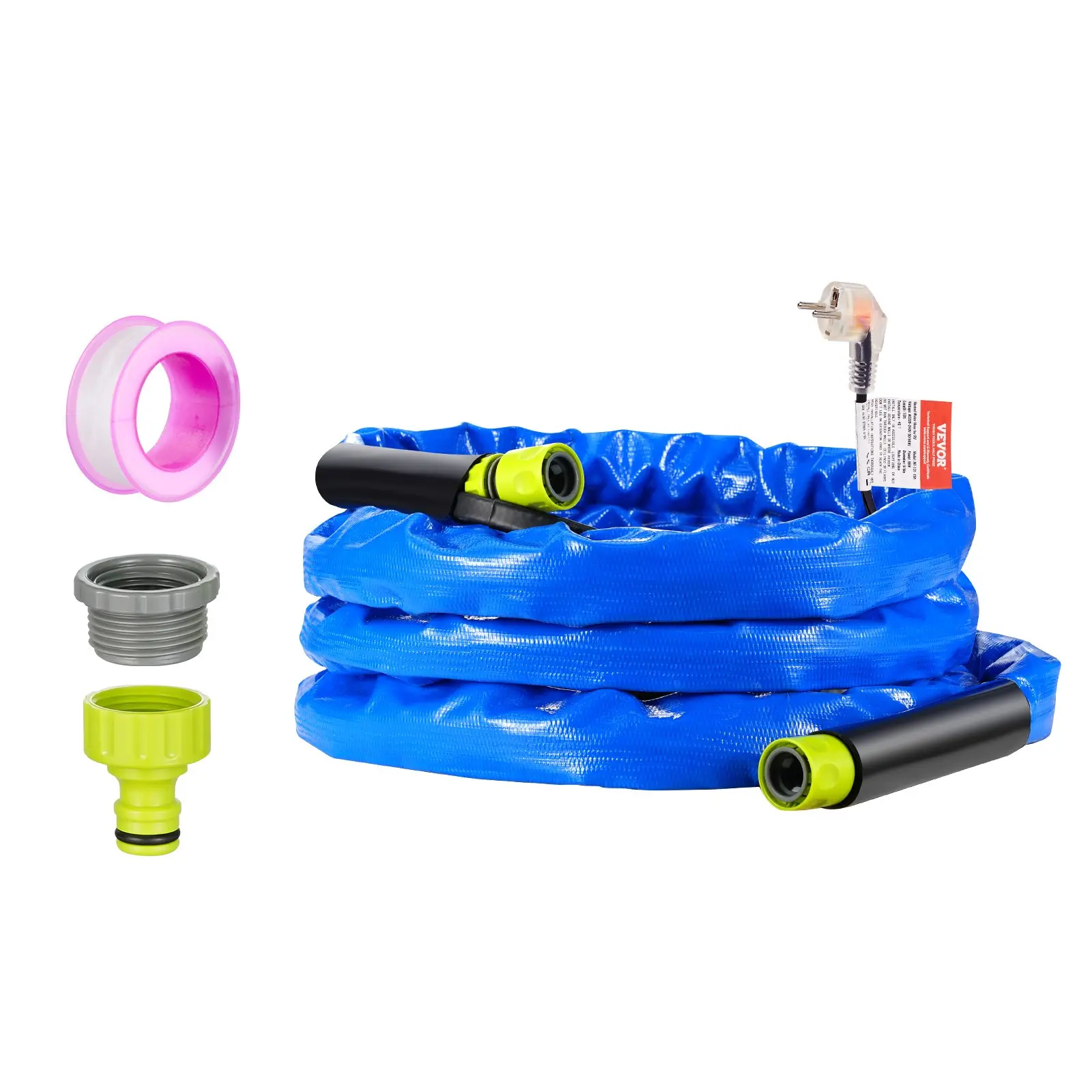 VEVOR 15ft Heated Water Hose for RV, Heated Drinking Water Hose with Corrugated Cover Antifreeze to -45F, Automatic Self-regulating, 5/8" I. D. with 3/4" GHT Adapter, Lead and BPA Free