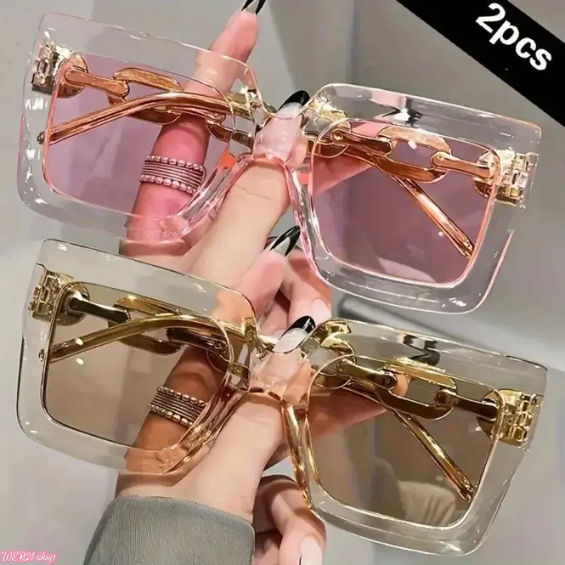 2 Pairs Luxury Oversized Women's Glasses – Rose Gold Frame, Transparent Acrylic Lenses, Perfect for Parties, Travel, Beach, and Outdoor Activities lens woman men gradient lens trendy fashionable reading glass woman transition sport casual stylish glass,su