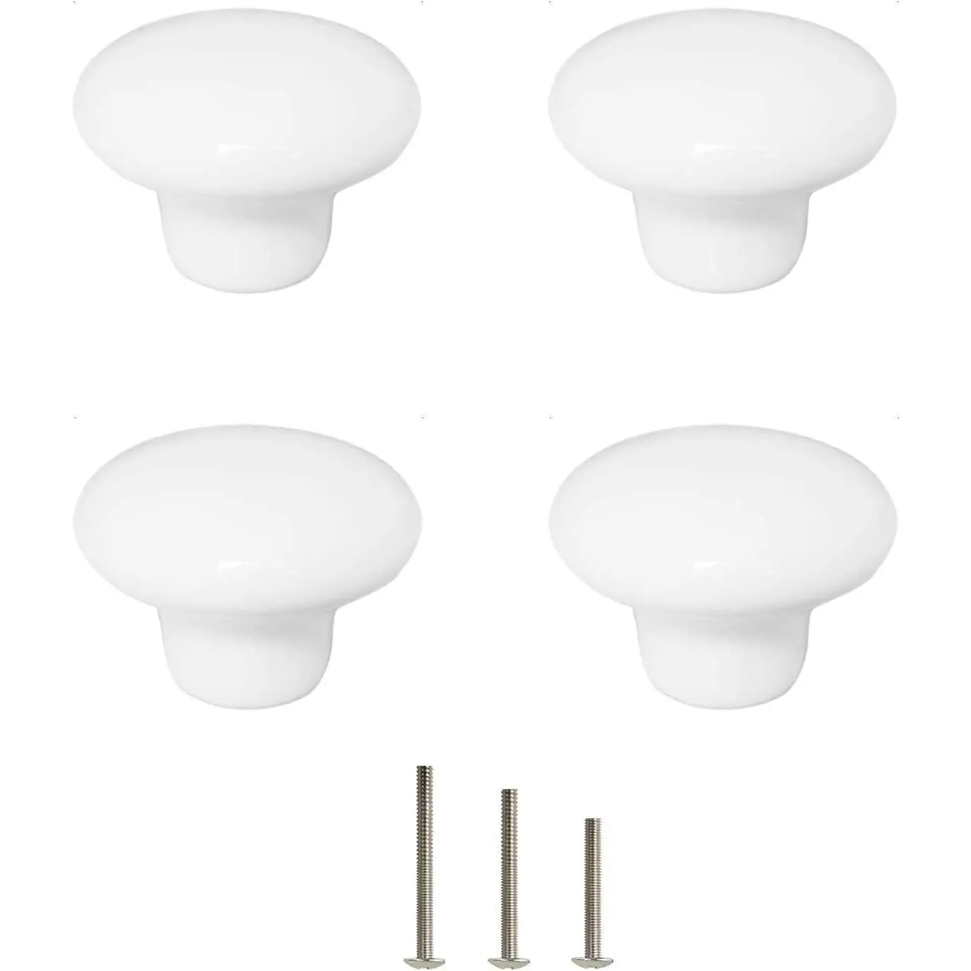 White Ceramic Cabinet Knobs 4 Pack - 32mm/1.26" Round Drawer Door Pull Handles with 3 Sizes of Screws for Kitchen Cupboard Bathroom Wardrobe DresserGift
