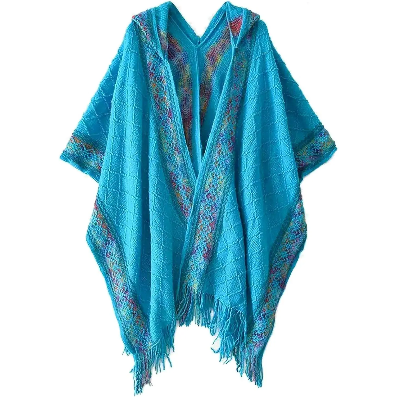 Knit Shawl Wraps for Women Soft Fringe Poncho Sweater Cape with Hooded for Fall Winter