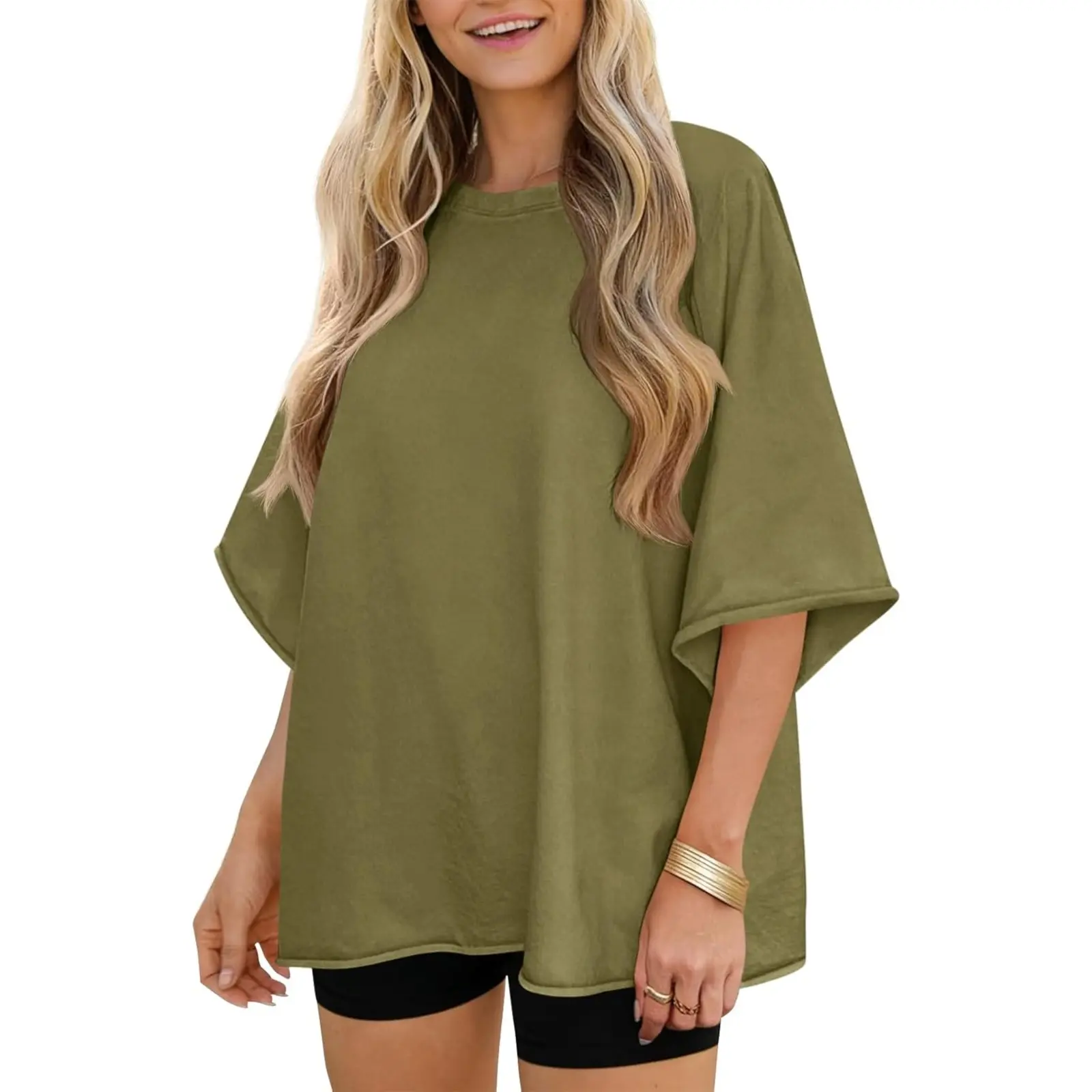 Tankaneo Womens Oversized Half Sleeve T-Shirts Trendy Casual Baggy Loose Fit Tops Summer Crew Neck Tees Shirts
