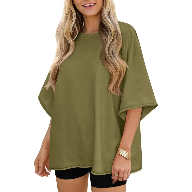 Tankaneo Womens Oversized Half Sleeve T-Shirts Trendy Casual Baggy Loose Fit Tops Summer Crew Neck Tees Shirts