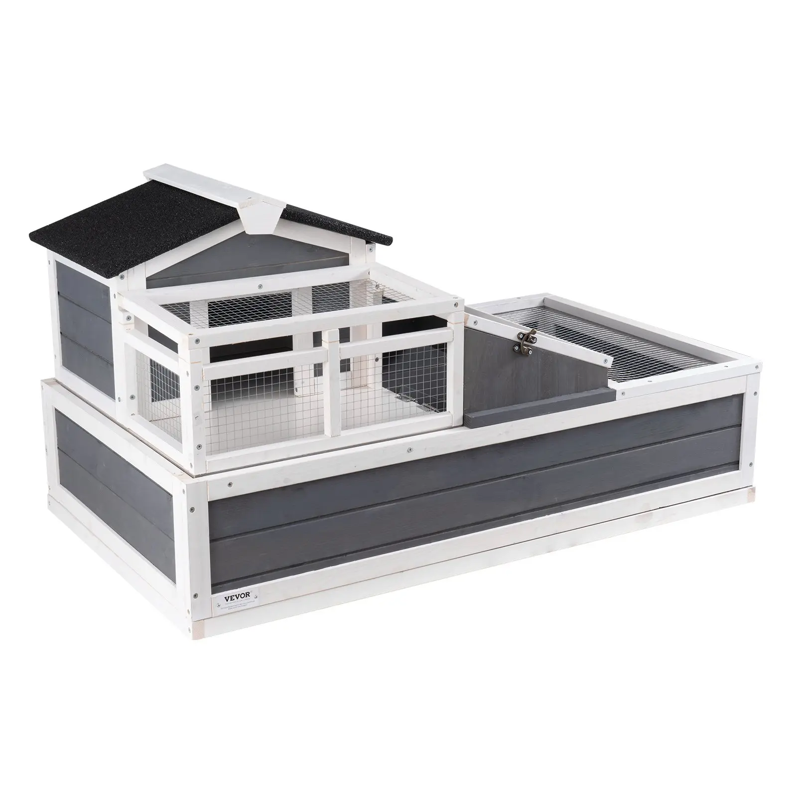 VEVOR 3-Room Tortoise House, Tortoise Habitat with Balcony 2 Stories, Wooden Tortoise Enclosure Indoor Outdoor with Ramp, Tray, Openable Roof, Large Reptile Cage, 44" x 25.6"x 24"