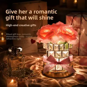 Creative LED Lamp Set, Magic Cube & Crystal Rose Night Light, Romantic Decor & Holiday Gifts