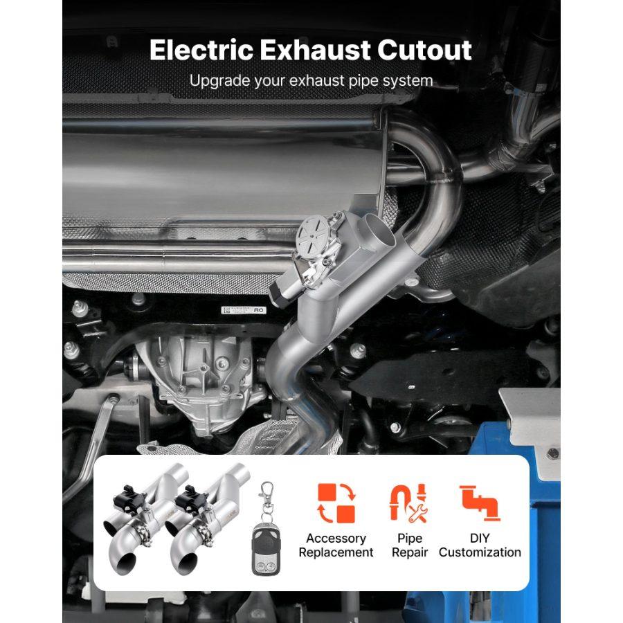 VEVOR Electric Exhaust Cutout, 2.5 Inch 2PCS Universal Stainless Steel Exhaust Valve Kit with One Controller Remote Kit, Cut Out Valve, Y Pipe, Remote Control, Fits Trucks, Sedans, Sports Cars, SUVs