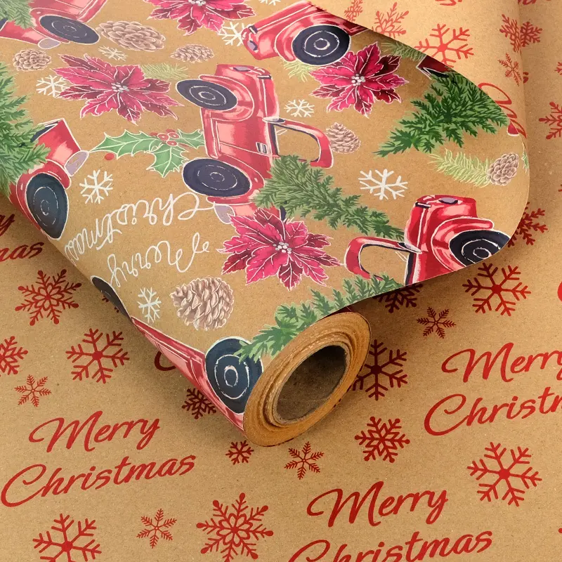 2in1 Double-sided Vintage Red Truck Christmas Wrapping Paper, Vibrant Christmas Gift Boxes, Kraft Paper Gift Wrap, Suitable for Wrapping Christmas Gifts, Winter Holiday Presents, Christmas Gift Boxes, Party Decorations, DIY Crafts, Gift Wrap for Him/her