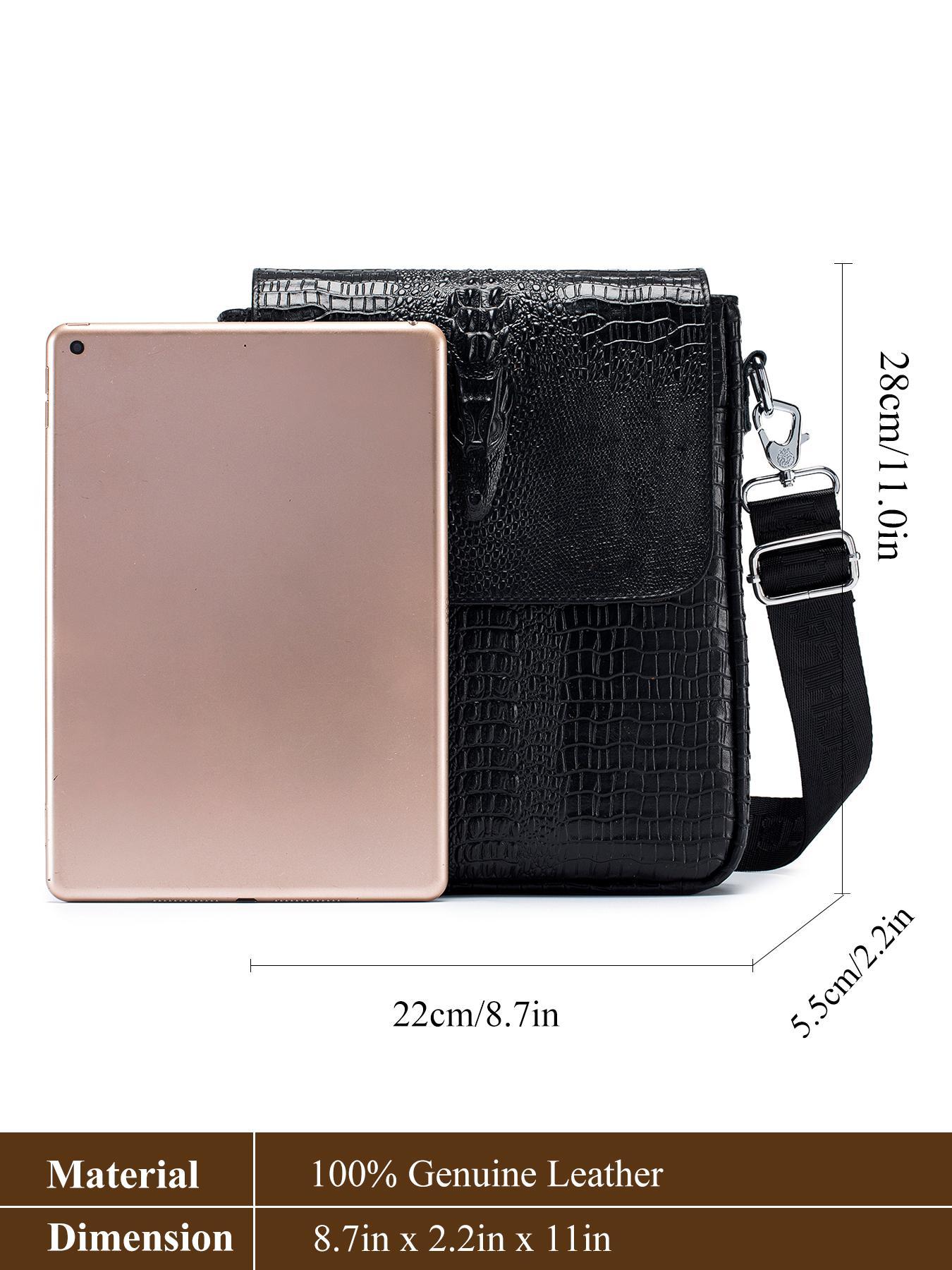 Men's Business Crocodile Embossed Crossbody Bag, Vintage Cowhide Shoulder Bag for Daily Used, Casual Trendy Versatile High-quality Daily Commuting Bag