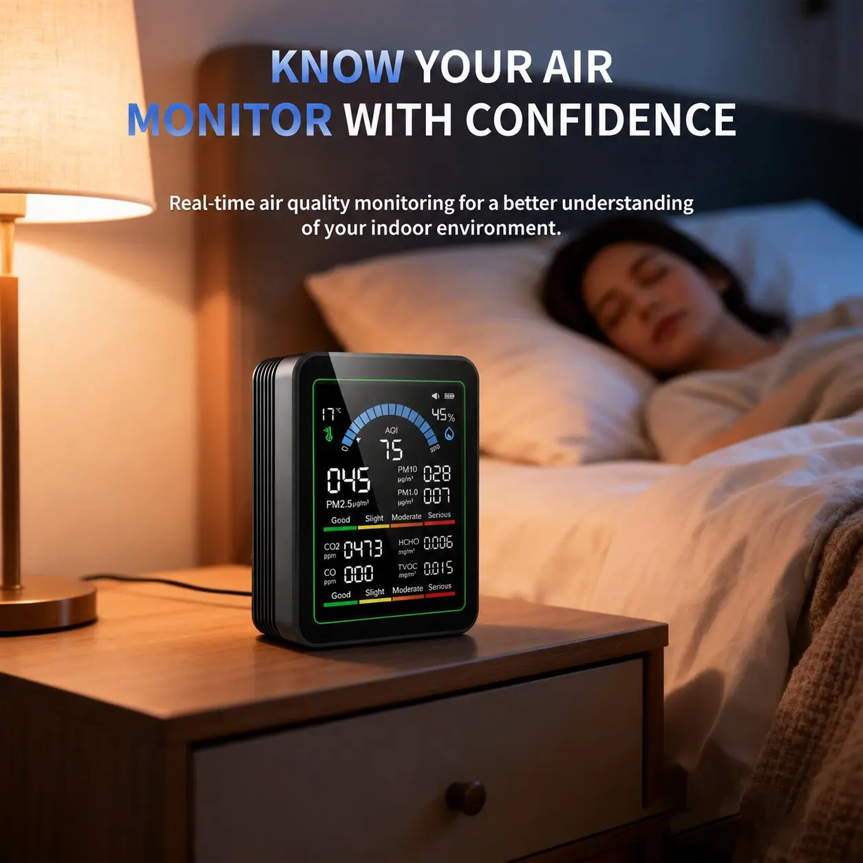 Ten-In-One Air Quality Monitor, Detects Co2, Formaldehyde, Pm0.3/1.0/2.5/10, Temperature & Humidity, Ideal for Home, Office, Desk Decor, Practical Gift