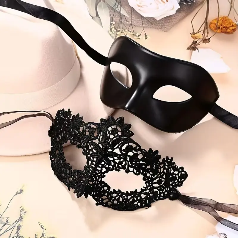 2pcs Venice Party Masks, Lace Eye Mask for Women, Couple Halloween Christmas Masquerade, High-End Set, Role Play Party Masks