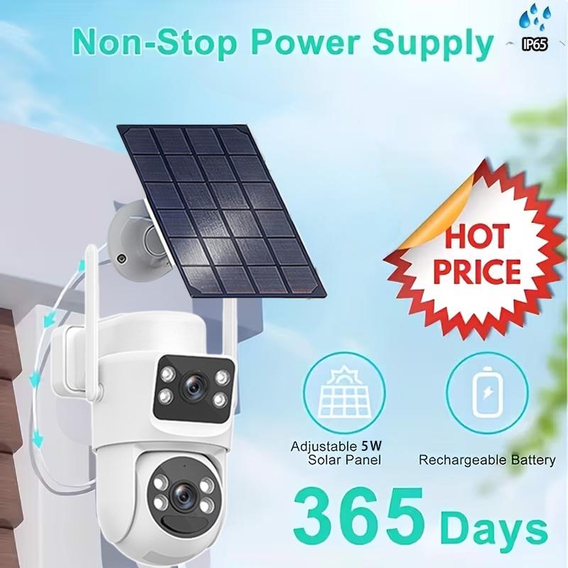 Home Outdoor Solar-Powered Dual-Lens Surveillance Camera, Mobile Phone Dual-Lens Dome Camera, No Plug-in, No Wiring Required