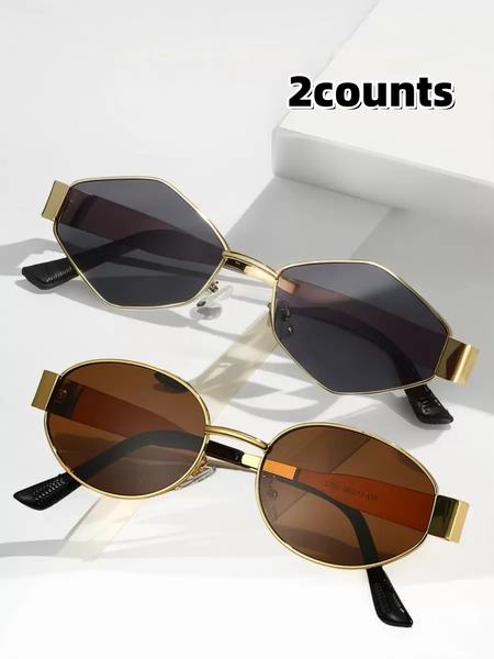 Women's Fashionable Metal Frame Oval Sunglasses, Trendy Casual Sunglasses for Everyday Use, Fashion Accessories for Outdoor Activities, Classic Oval Sunglasses