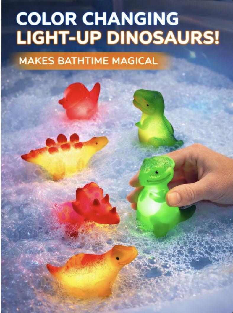 6PCS Light Up Water Toys, Floating Dinosaur & Mermaid Toys for Kids 3+, Suitable for Pool, Water Play, Bathtub and Shower