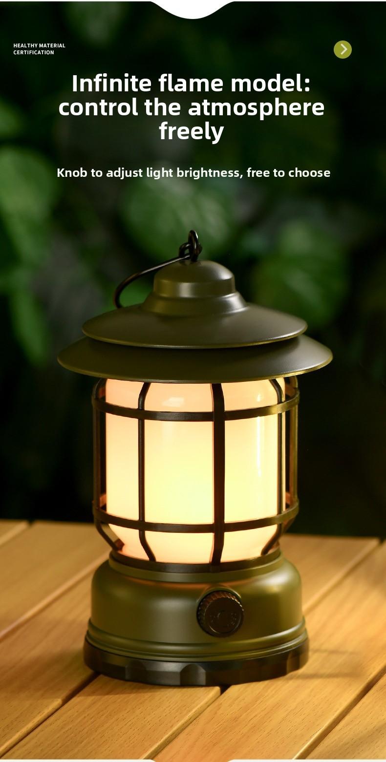 Outdoor Camping Lantern USB Rechargeable LED Light Long Lasting Battery Retro Tent Lamp for Night Market Party Atmosphere Lighting Portable Hiking Lanterns