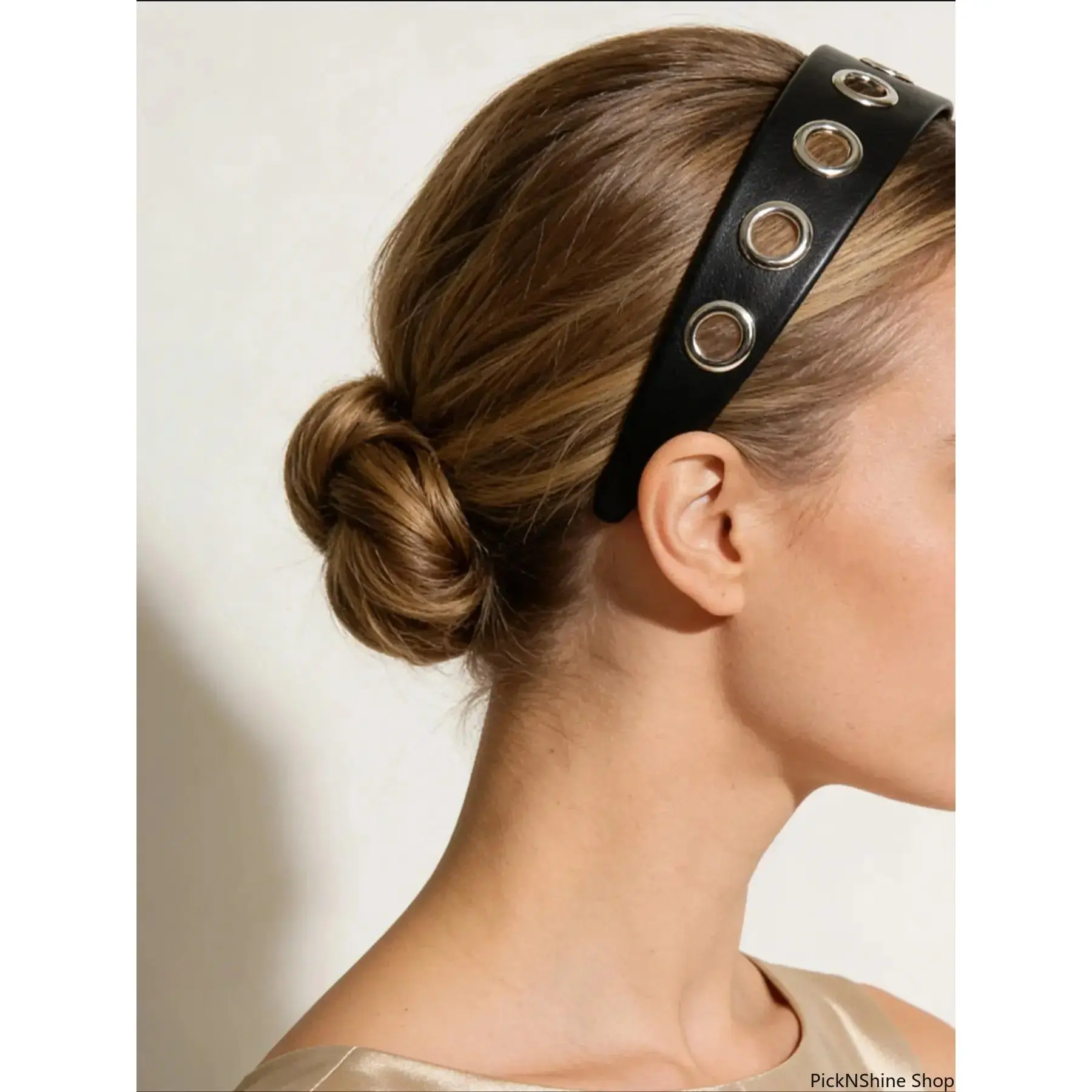 Goth Punk Headband for Women, 2-Piece PU Leather Wide Band with Studs, Secure Fit Fashion Accessory for Parties & Daily Wear, Punk Rock, Female, Gothic Style, One Size