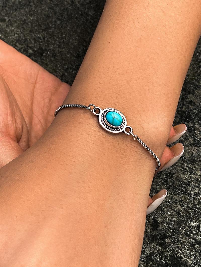 Vintage Turquoise Texture Decorated Link Bracelet, Fashion Accessories for Both Men & Women, Fashion Jewelry for Party, Daily Clothing Decor, Trendy All-match & Exquisite Jewelry for Birthday Gift