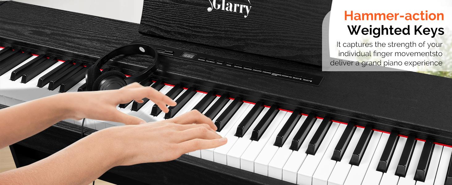 GLARRY Digital Piano 88-Key Home Full Weighted Hammer Heavy Action Digital Piano for All Experience Levels, Beginer, Portable Electric Keyboards Piano, Triple Pedals