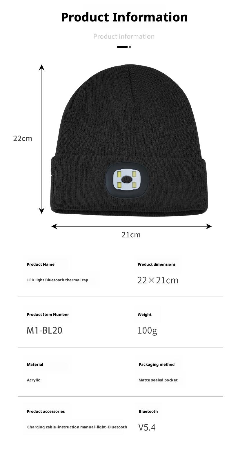 Bluetooth Beanie with Light, Unisex USB Rechargeable  LED Flashlight Hat with Cordless Headphones, Unique Christmas Birthday Gifts for Men Husband Teen Warm