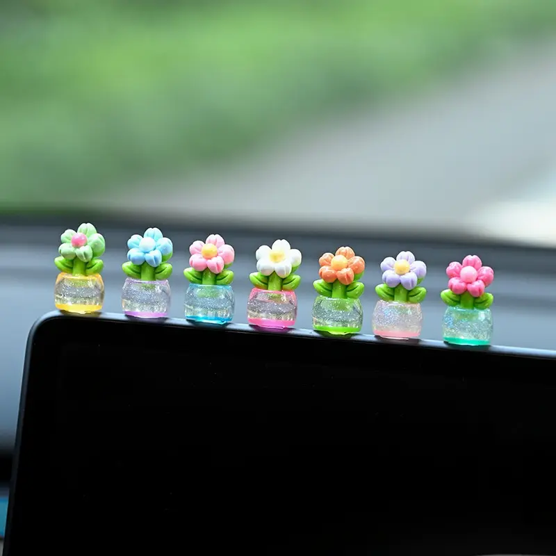 7 PCS Random Color Cute Flower Design Car Dashboard Screen Decoration, Car Interior Decoration Accessories, Office Desktop Decoration, Car Accessory, Girly Car Accessories, Car Trinkets-YY0