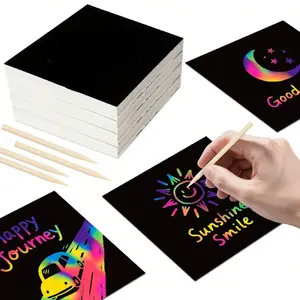 50/100pcs Magic DIY Scratch Art Paper with Bamboo Stick, Rainbow Art Set for Kids, Perfect for Birthday Parties and Holiday Gifts
