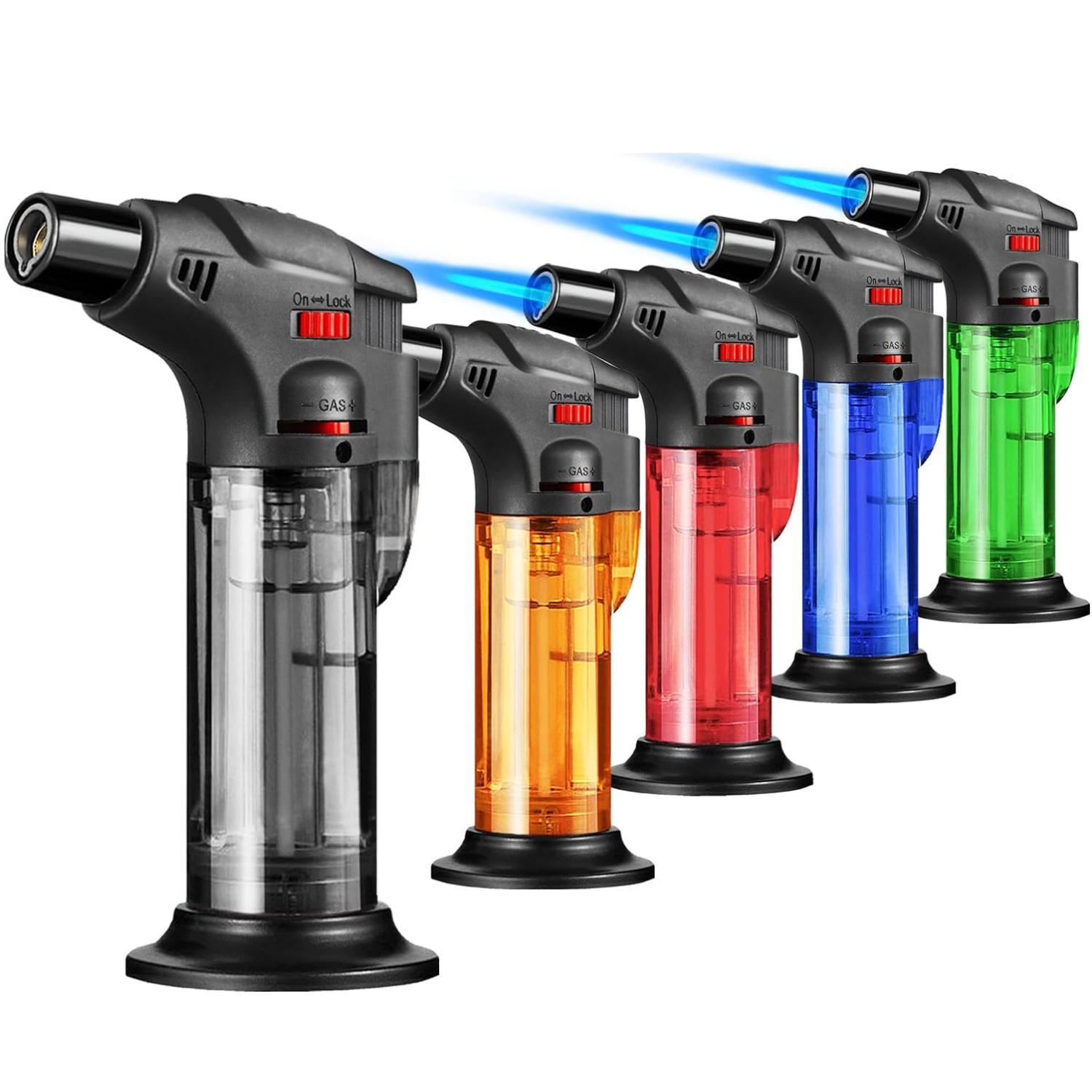Torch Lighters Butane Refillable Lighter Single Jet Flame Powerful Windproof Torch Lighter with Safety Lock Multi Utility Mini Gas Lighter Blow Torch Lighters for Candle Fireplace Camping Grill BBQ Kitchen(No Fuel)