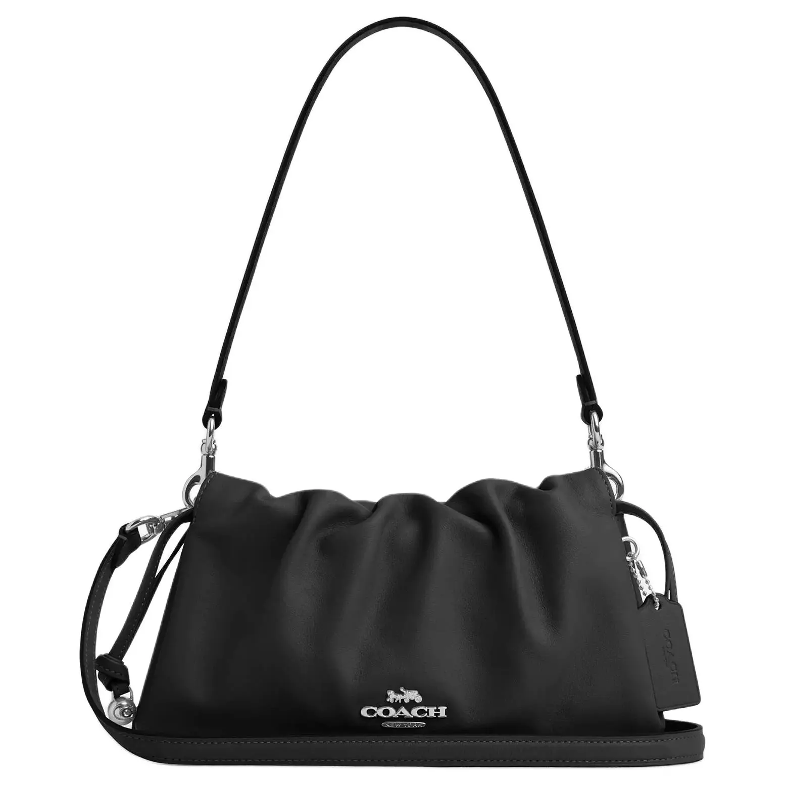 COACH Faye 26 Logo Drawstring Cloud Bag with Magnetic Closure – Medium Leather Handbag for Women, Black