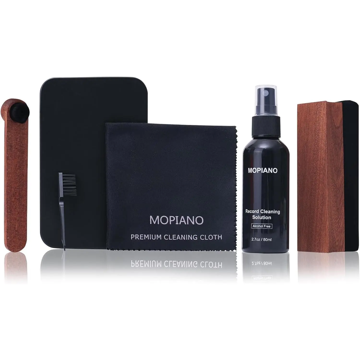 Mopiano Vinyl Record Cleaning Kit | Complete 6-in-1 Vinyl Record Cleaner Kit for Albums | Includes Soft Velvet Vinyl Record Brush,LP Cleaning Liquid,Stylus Brush,Nylon Brush,Microfiber Cloth & Storage Box