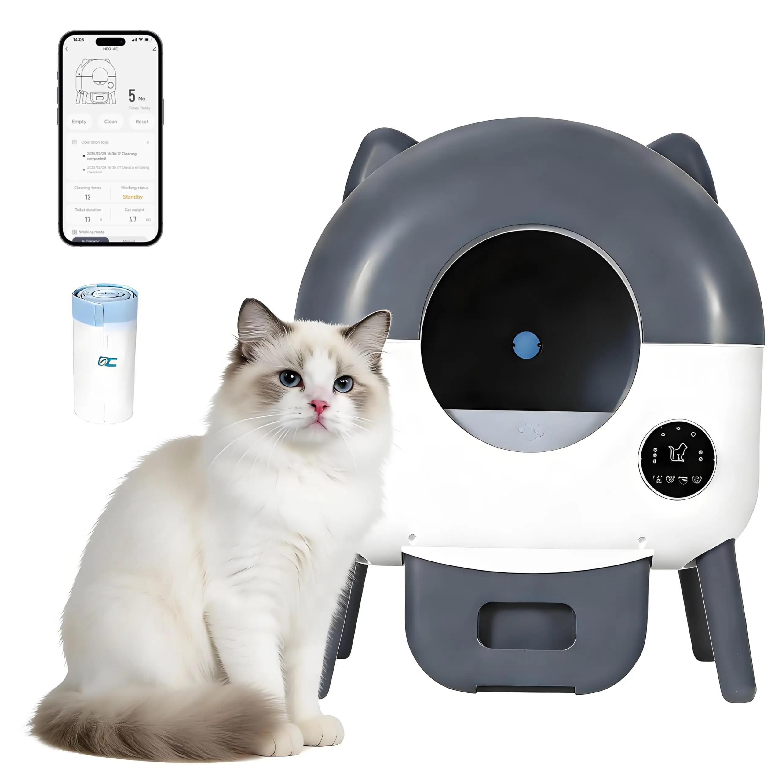Automatic Self-Cleaning Cat Litter Box Large 76L Capacity for Multiple Cats Smart App Control Triple Safety Protection Low Noise Odor-Free Includes Trash Bags Ideal Electric Litter Solution