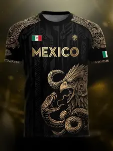Mexico Aztec Eagle Heritage Soccer Jersey, All over Print, Fitted Casual Style, Unique Animal and Tribal Design, Long Sleeve, Unisex, Football Jersey