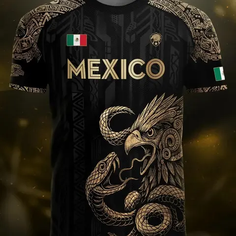 Unisex Casual Mexico Letter & Animal & Tribal Print Fitted Short-Sleeve Soccer Jersey Casual Sports Jersey Soccer Jersey Shirt
