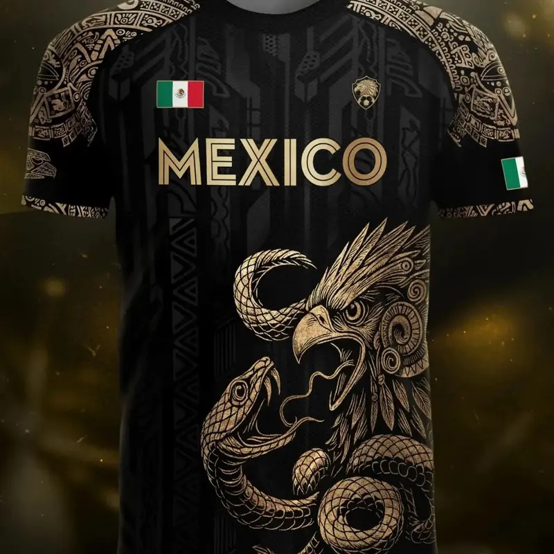 Unisex Casual Mexico Letter & Animal & Tribal Print Fitted Short-Sleeve Soccer Jersey Casual Sports Jersey Soccer Jersey Shirt