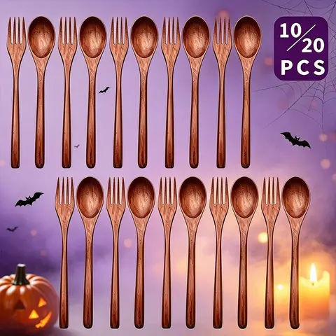 Japanese Wooden, Reusable Eco-Friendly Natural Wood Cutlery, Handmade Cooking, Stirring & Eating Utensils, Tableware, 10/20 Pieces