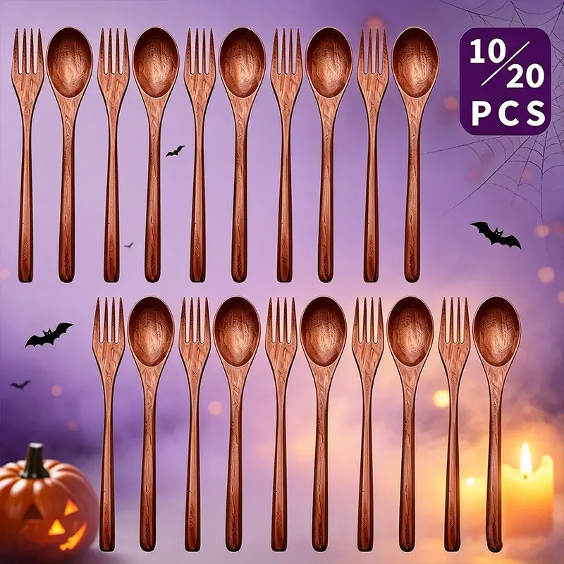 Japanese Wooden, Reusable Eco-Friendly Natural Wood Cutlery, Handmade Cooking, Stirring & Eating Utensils, Tableware, 10/20 Pieces