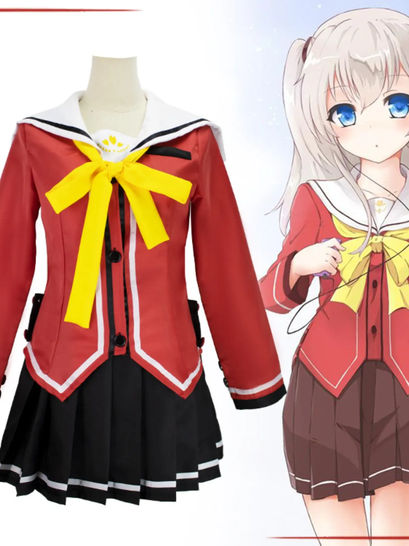 Anime Charlotte Yuri Natsuki Full Set Dress, Cosplay Costume for Comic Con, Slim-Fitting Solid Pattern, All-Seasons Wear Clothes