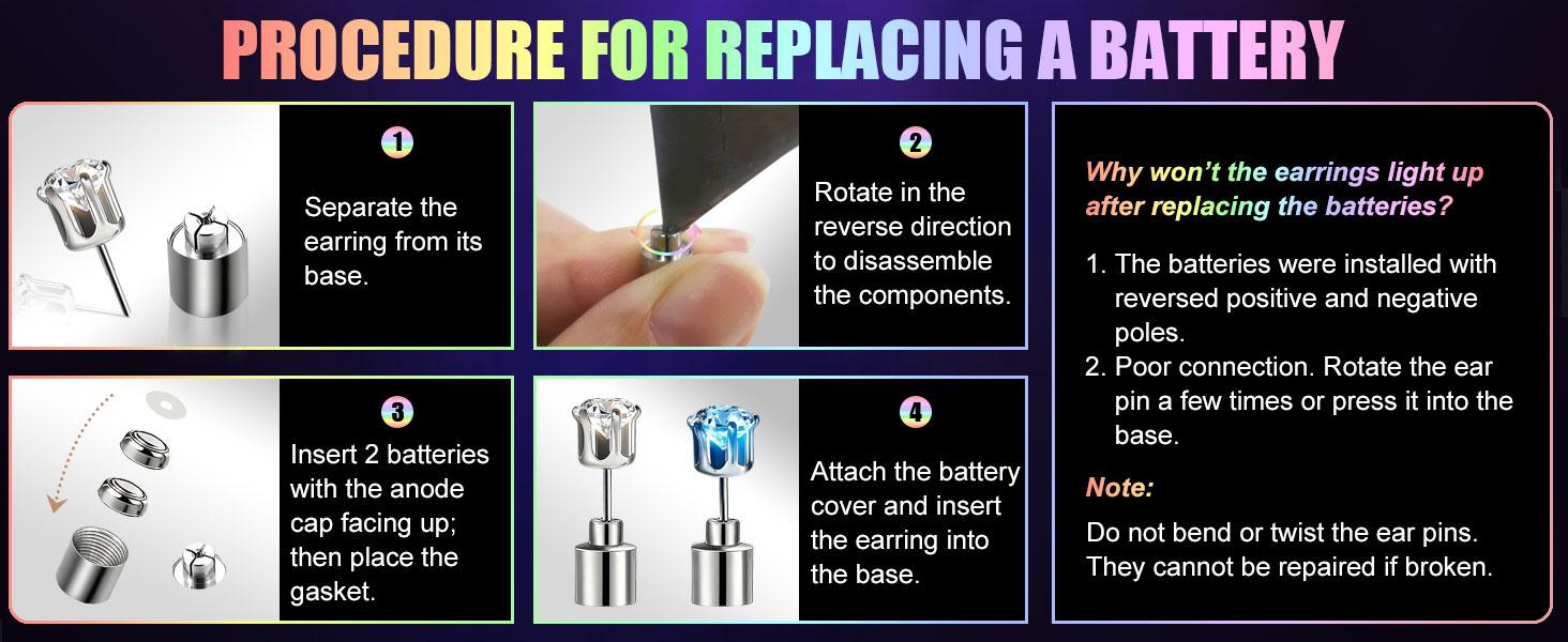 LED Earrings, Light Up Stud Earrings, Glowing Diamond Crown Pendant Earring for Women and Men, LED Jewelry for Party, Wedding, Birthday, Night Out, Disco, Festival