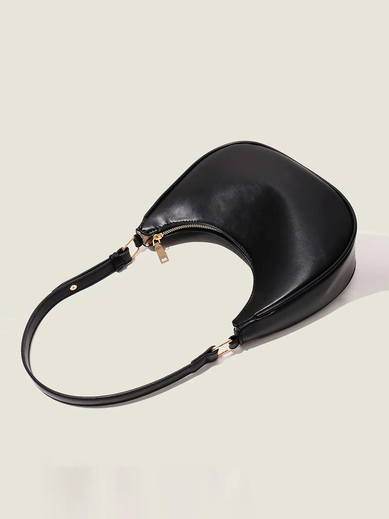 Women's Simple Style Plain Color Moon Shaped Shoulder Bag, Casual Trendy Novelty Pu Leather Handheld Bag, Fashionable Hobo Bag for Daily Use, Crescent Bag