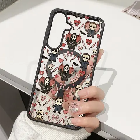 Magnetic Phone Case for Samsung Galaxy S22+ S23 Ultra S24 Plus S25 Edge S26 FE - Horror Heart Tapestry Pattern, Acrylic Back, TPU Edges, Anti-Fingerprint, Ultra Slim Durable Protection Cover, Transparent, Wireless Accessories Gift, Shockproof, Mobile Phon
