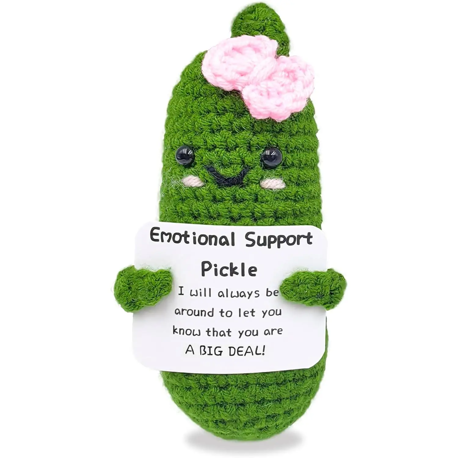 Emotional Encouraging Pickle,Funny Pickle with Support Card,Cute Knitted Crochet Dolls Soft Plush for Friend Gifts (Pickle)