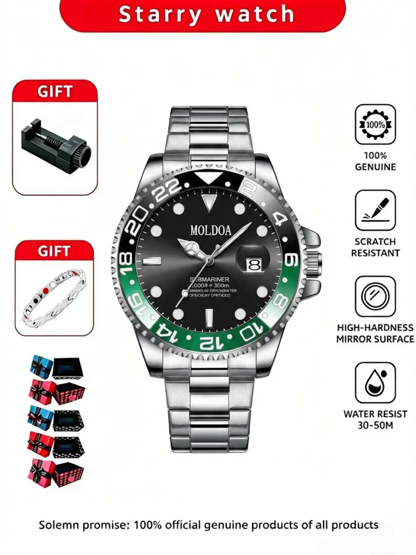 Men's Two-Piece Quartz Watch Set, Luminous Dial Waterproof Casual Timepiece, Versatile Night Glow Design, Perfect for Daily Wear