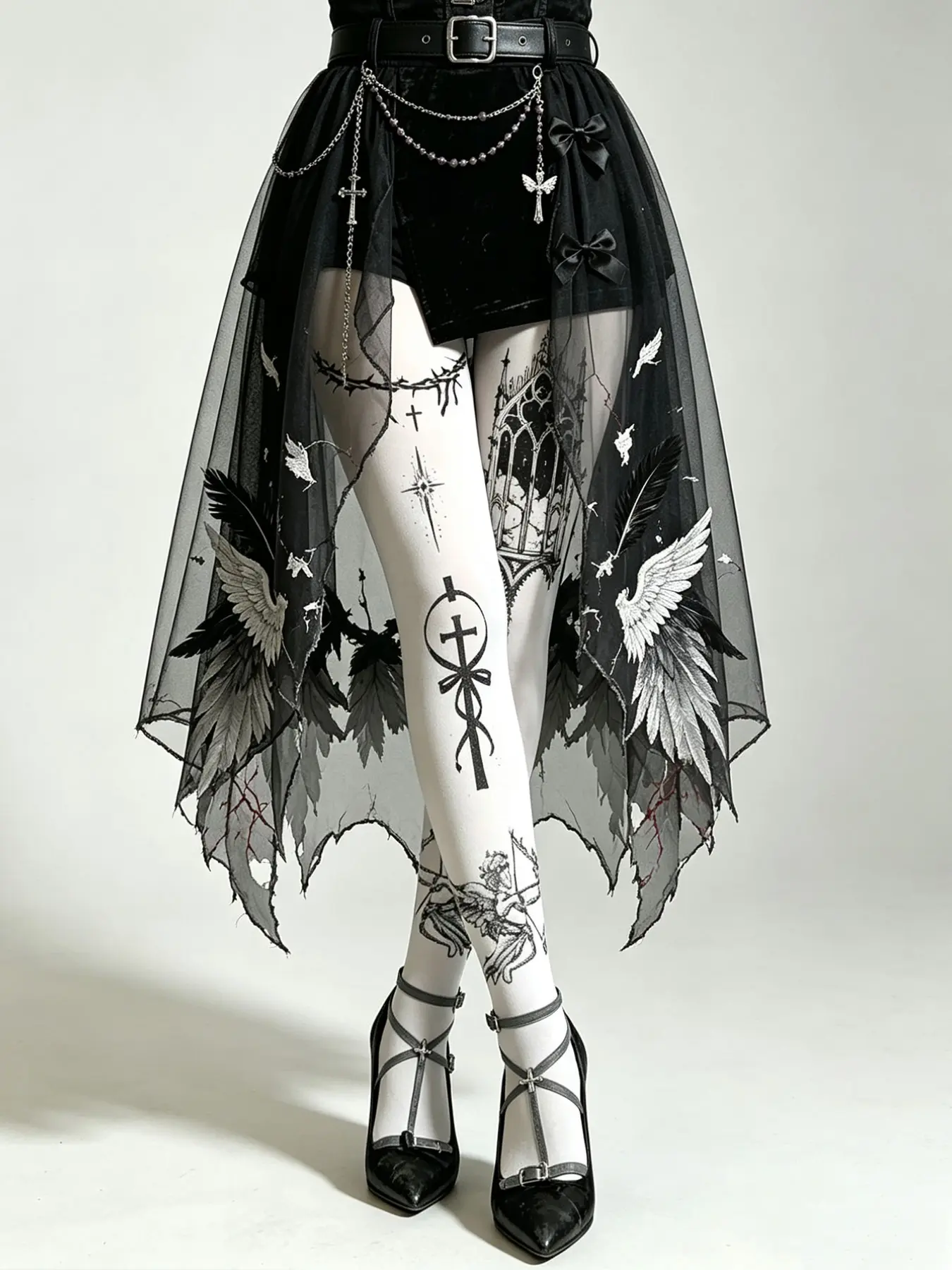 Women's Solid Color Pantyhose, Fallen Nun Style Print, Elastic Fitted Design, Soft Fabric, All-Day Comfort, Halloween Party Wear