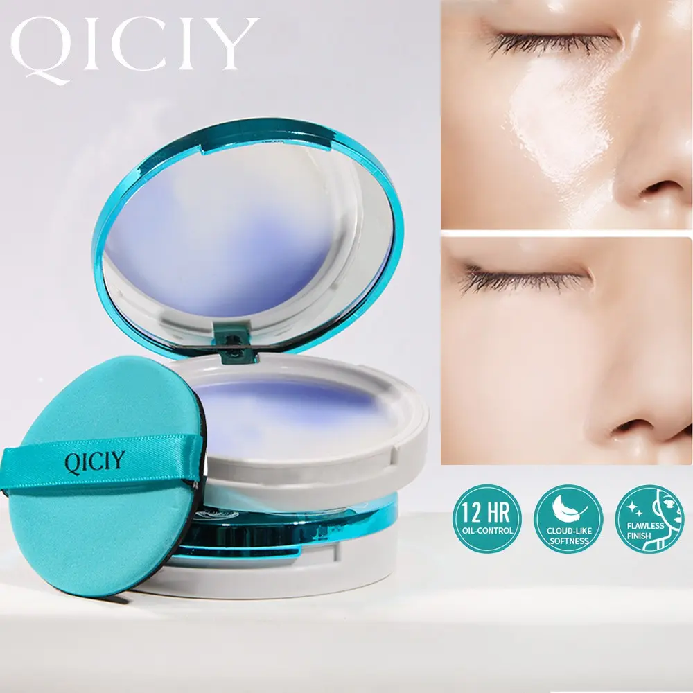 Long-Lasting Matte Powder Foundation, Oil-Control Waterproof Sweatproof Makeup, Includes Brush, Brightening Finish, 10g